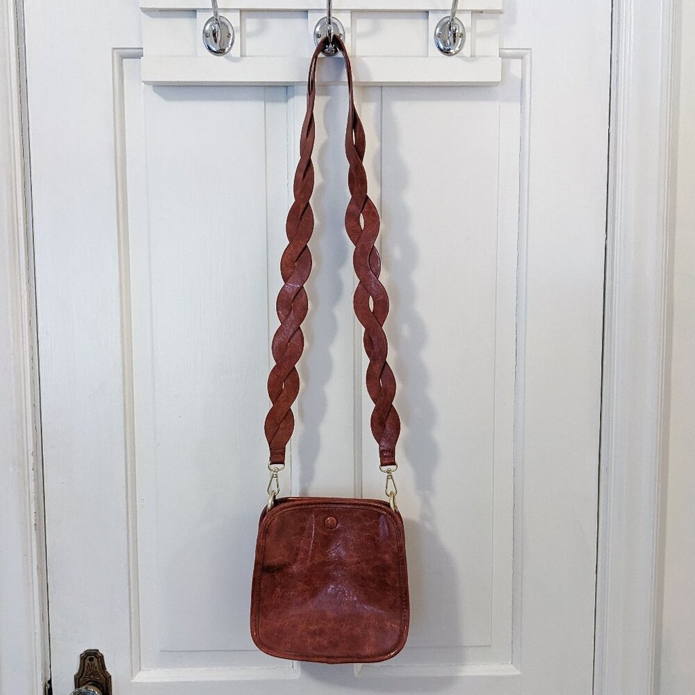 Anthropologie Vegan Red Leather Braided Strap Crossbody Bette Bag